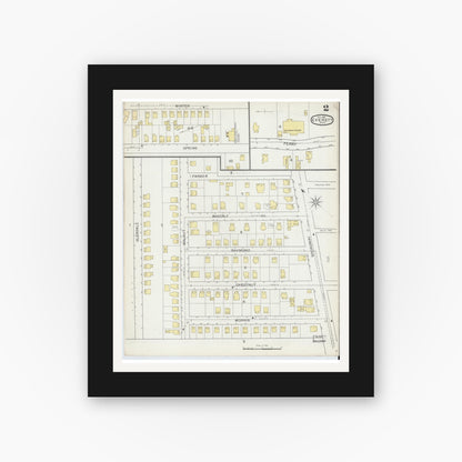 Old map wall art mockup — black gallery frame with white mat — Sanborn Fire Insurance Map from Everett, Middlesex County, Massachusetts (1892), Sheet #0002