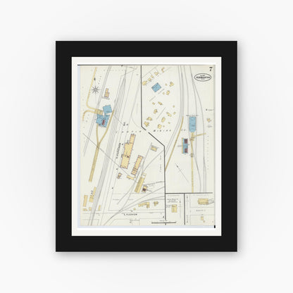 Old map wall art mockup — black gallery frame with white mat — Sanborn Fire Insurance Map from Iron Mountain, Dickinson County, Michigan (1897), Sheet #0007