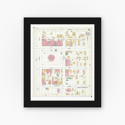Old map wall art mockup — black gallery frame with white mat — Sanborn Fire Insurance Map from Bryan, Williams County, Ohio (1899), Sheet #0005