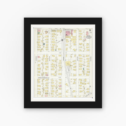 Old map wall art mockup — black gallery frame with white mat — Sanborn Fire Insurance Map from Pekin, Tazewell County, Illinois (1909), Sheet #0006