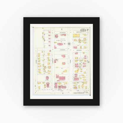 Old map wall art mockup — black gallery frame with white mat — Sanborn Fire Insurance Map from Mount Vernon, Knox County, Ohio (1903), Sheet #0007