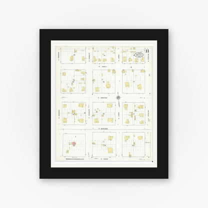 Old map wall art mockup — black gallery frame with white mat — Sanborn Fire Insurance Map from Bryan, Brazos County, Texas (1912), Sheet #0011