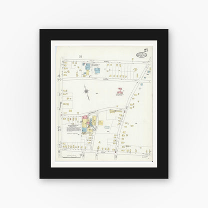 Old map wall art mockup — black gallery frame with white mat — Sanborn Fire Insurance Map from Greenfield, Franklin County, Massachusetts (1914), Sheet #0027