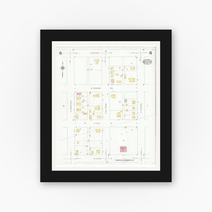 Old map wall art mockup — black gallery frame with white mat — Sanborn Fire Insurance Map from Midland, Midland County, Texas (1929), Sheet #0006