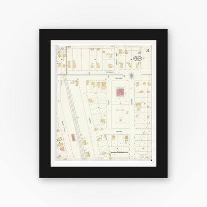 Old map wall art mockup — black gallery frame with white mat — Sanborn Fire Insurance Map from Stryker, Williams County, Ohio (1905), Sheet #0003