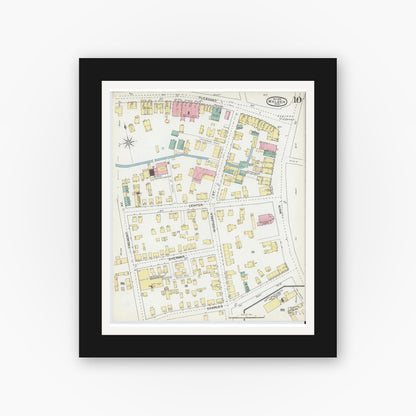 Old map wall art mockup — black gallery frame with white mat — Sanborn Fire Insurance Map from Malden, Middlesex County, Massachusetts (1892), Sheet #0010