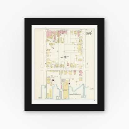 Old map wall art mockup — black gallery frame with white mat — Sanborn Fire Insurance Map from New Bern, Craven County, North Carolina (1913), Sheet #0004