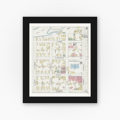 Old map wall art mockup — black gallery frame with white mat — Sanborn Fire Insurance Map from Muncie, Delaware County, Indiana (1887), Sheet #0002