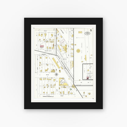 Old map wall art mockup — black gallery frame with white mat — Sanborn Fire Insurance Map from Perry, Dallas County, Iowa (1900), Sheet #0005