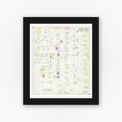 Old map wall art mockup — black gallery frame with white mat — Sanborn Fire Insurance Map from Hicksville, Defiance County, Ohio (1908), Sheet #0007