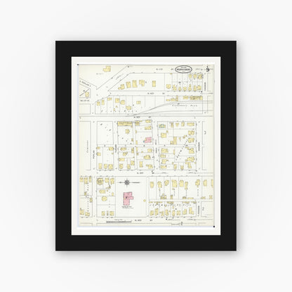 Old map wall art mockup — black gallery frame with white mat — Sanborn Fire Insurance Map from Murphysboro, Jackson County, Illinois (1914), Sheet #0009