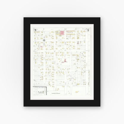 Old map wall art mockup — black gallery frame with white mat — Sanborn Fire Insurance Map from Lamesa, Dawson County, Texas (1932), Sheet #0005