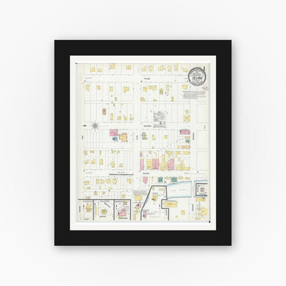 Old map wall art mockup — black gallery frame with white mat — Sanborn Fire Insurance Map from Delano, Wright County, Minnesota (1909) - Complete Map Set