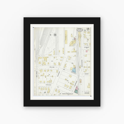 Old map wall art mockup — black gallery frame with white mat — Sanborn Fire Insurance Map from Joliet, Will County, Illinois (1891), Sheet #0015