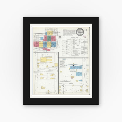 Old map wall art mockup — black gallery frame with white mat — Sanborn Fire Insurance Map from Naperville, Du Page County, Illinois (1909) - Complete Map Set