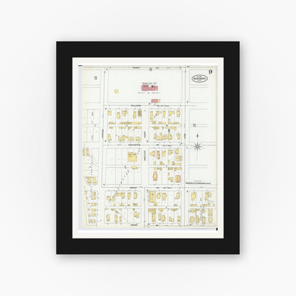 Old map wall art mockup — black gallery frame with white mat — Sanborn Fire Insurance Map from Menominee, Menominee County, Michigan (1901), Sheet #0009