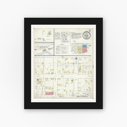 Old map wall art mockup — black gallery frame with white mat — Sanborn Fire Insurance Map from Aitkin, Aitkin County, Minnesota (1914) - Complete Map Set
