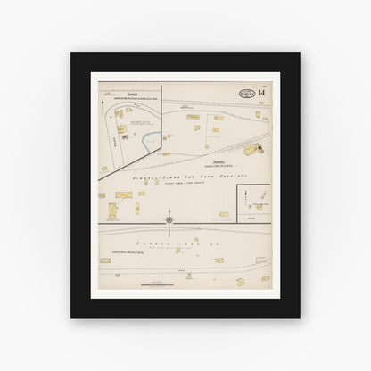 Old map wall art mockup — black gallery frame with white mat — Sanborn Fire Insurance Map from Hurley, Iron County, Wisconsin (1922), Sheet #0014