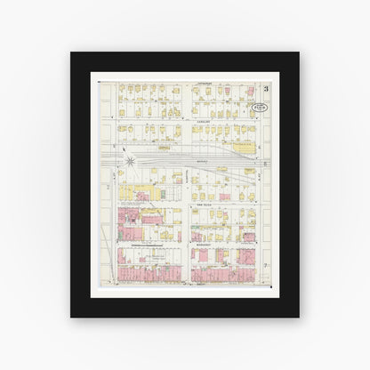 Old map wall art mockup — black gallery frame with white mat — Sanborn Fire Insurance Map from Pekin, Tazewell County, Illinois (1898), Sheet #0003