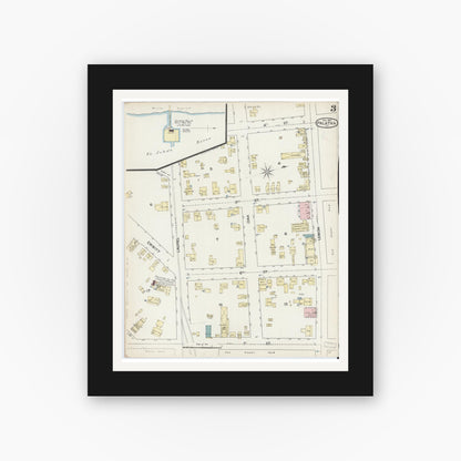 Old map wall art mockup — black gallery frame with white mat — Sanborn Fire Insurance Map from Palatka, Putnam County, Florida (1887), Sheet #0003