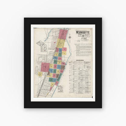 Old map wall art mockup — black gallery frame with white mat — Sanborn Fire Insurance Map from Wyandotte, Wayne County, Michigan (1922) - Complete Map Set