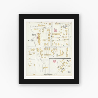 Old map wall art mockup — black gallery frame with white mat — Sanborn Fire Insurance Map from Waltham, Middlesex County, Massachusetts (1897), Sheet #0002