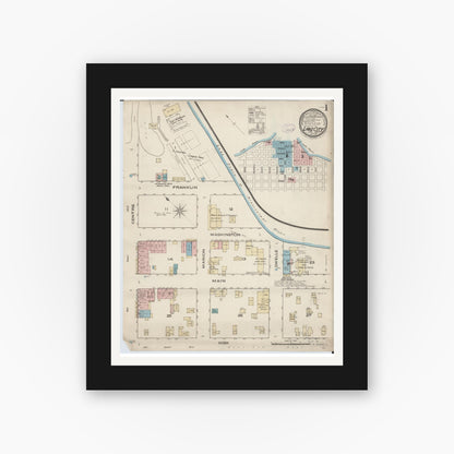 Old map wall art mockup — black gallery frame with white mat — Sanborn Fire Insurance Map from Lake City, Wabasha County, Minnesota (1885), Sheet #0001