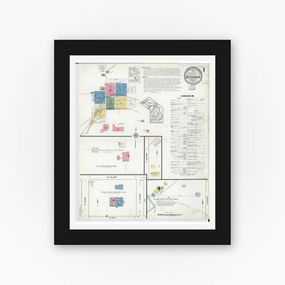 Old map wall art mockup — black gallery frame with white mat — Sanborn Fire Insurance Map from Bessemer, Gogebic County, Michigan (1917) - Complete Map Set