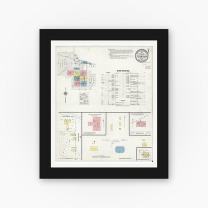Old map wall art mockup — black gallery frame with white mat — Sanborn Fire Insurance Map from Plainview, Hale County, Texas (1910), Sheet #0001