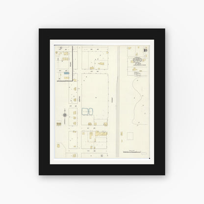 Old map wall art mockup — black gallery frame with white mat — Sanborn Fire Insurance Map from Du Quoin, Perry County, Illinois (1910), Sheet #0010