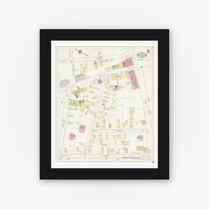 Old map wall art mockup — black gallery frame with white mat — Sanborn Fire Insurance Map from Westboro, Worcester County, Massachusetts (1913), Sheet #0005