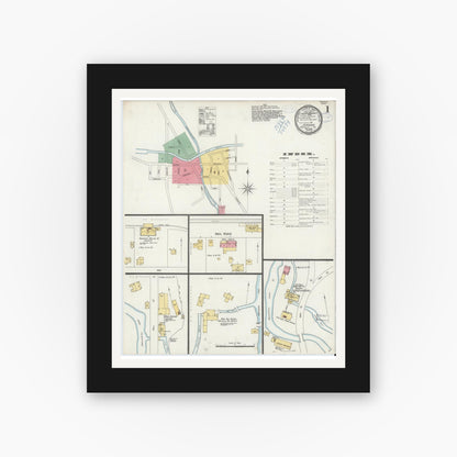 Old map wall art mockup — black gallery frame with white mat — Sanborn Fire Insurance Map from Jordan, Onondaga County, New York (1898) - Complete Map Set