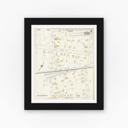 Old map wall art mockup — black gallery frame with white mat — Sanborn Fire Insurance Map from Bay Shore, Suffolk County, New York (1915), Sheet #0003