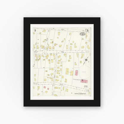 Old map wall art mockup — black gallery frame with white mat — Sanborn Fire Insurance Map from Hyannis, Barnstable County, Massachusetts (1924), Sheet #0005