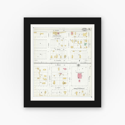 Old map wall art mockup — black gallery frame with white mat — Sanborn Fire Insurance Map from Willmar, Kandiyohi County, Minnesota (1909), Sheet #0005