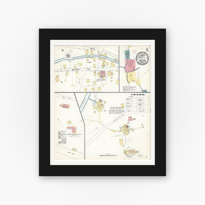 Old map wall art mockup — black gallery frame with white mat — Sanborn Fire Insurance Map from Jackson, Amador County, California (1895) - Complete Map Set