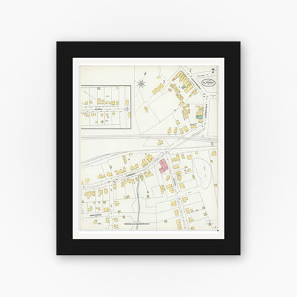 Old map wall art mockup — black gallery frame with white mat — Sanborn Fire Insurance Map from Olyphant, Lackawanna County, Pennsylvania (1898), Sheet #0007