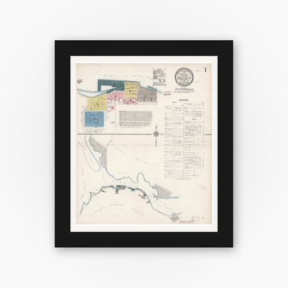 Old map wall art mockup — black gallery frame with white mat — Sanborn Fire Insurance Map from Crockett, Contra Costa County, California (1913), Sheet #0001