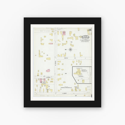 Old map wall art mockup — black gallery frame with white mat — Sanborn Fire Insurance Map from Gloversville, Fulton County, New York (1892), Sheet #0015