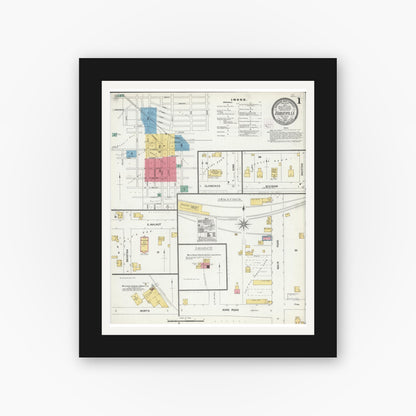 Old map wall art mockup — black gallery frame with white mat — Sanborn Fire Insurance Map from Dodgeville, Iowa County, Wisconsin (1905) - Complete Map Set