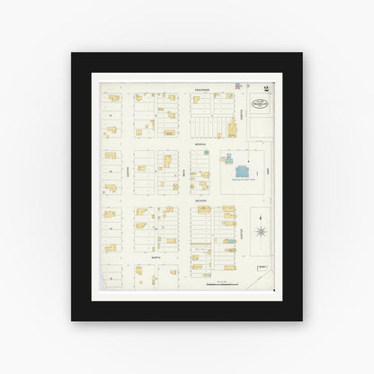 Old map wall art mockup — black gallery frame with white mat — Sanborn Fire Insurance Map from Franklin, Robertson County, Texas (1899), Sheet #0002