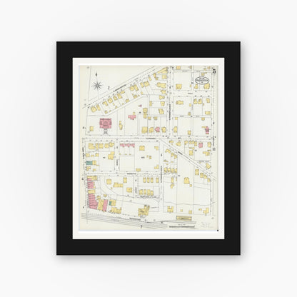Old map wall art mockup — black gallery frame with white mat — Sanborn Fire Insurance Map from Rochester, Beaver County, Pennsylvania (1903), Sheet #0005