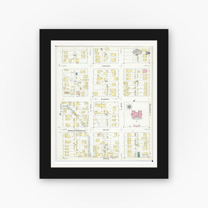 Old map wall art mockup — black gallery frame with white mat — Sanborn Fire Insurance Map from Ironton, Lawrence County, Ohio (1909), Sheet #0020