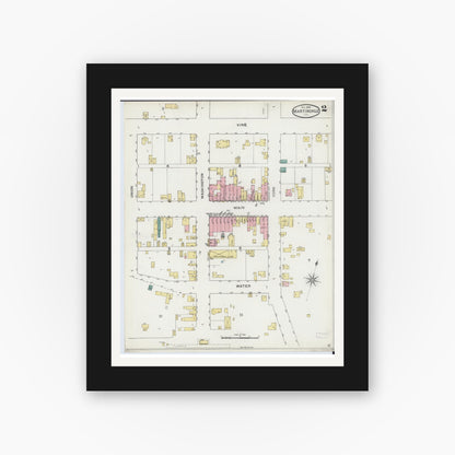 Old map wall art mockup — black gallery frame with white mat — Sanborn Fire Insurance Map from Martinsville, Clark County, Illinois (1893), Sheet #0002