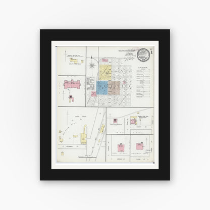 Old map wall art mockup — black gallery frame with white mat — Sanborn Fire Insurance Map from Kirksville, Adair County, Missouri (1891) - Complete Map Set