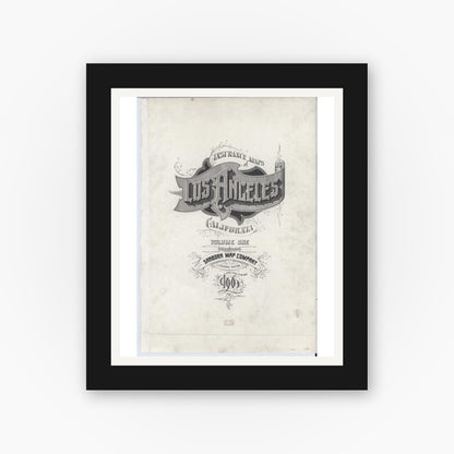 Old map wall art mockup — black gallery frame with white mat — Sanborn Fire Insurance Map from Los Angeles, Los Angeles County, California (1906), Sheet #0001