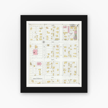 Old map wall art mockup — black gallery frame with white mat — Sanborn Fire Insurance Map from Wells, Faribault County, Minnesota (1900), Sheet #0004