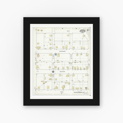Old map wall art mockup — black gallery frame with white mat — Sanborn Fire Insurance Map from Memphis, Hall County, Texas (1920), Sheet #0003
