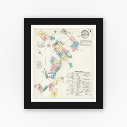 Old map wall art mockup — black gallery frame with white mat — Sanborn Fire Insurance Map from Old Forge, Lackawanna County, Pennsylvania (1914) - Complete Map Set