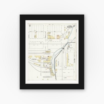 Old map wall art mockup — black gallery frame with white mat — Sanborn Fire Insurance Map from Okeechobee, Okeechobee County, Florida (1925), Sheet #0002